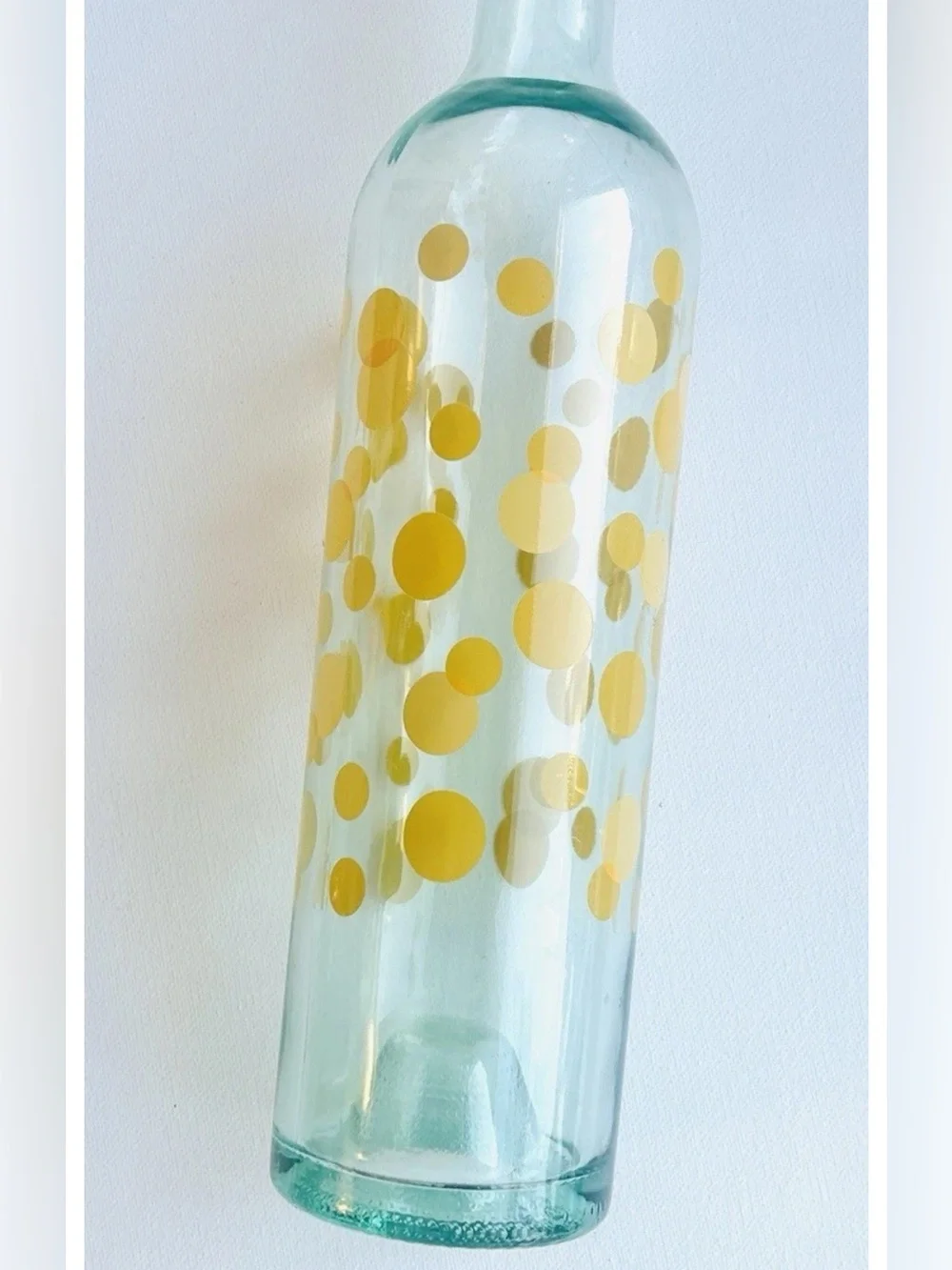 Vintage Mod Dot Yellow Polka Dot Blue Tinted Wine Bottle 750ml 12.5” MCM Italy